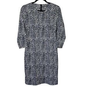 J. McLaughlin Black Gray Leopard Print Dress Catalina Cloth 3/4 Sleeves Sz Small